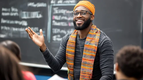 Smiling Man Giving Lecture