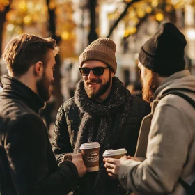 Friends Sharing Coffee in Autumn Light