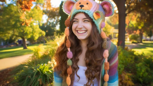 Captivating Image: Girl with Crocheted Koala Bear Hat in Colorful Neo-Romanticism Style