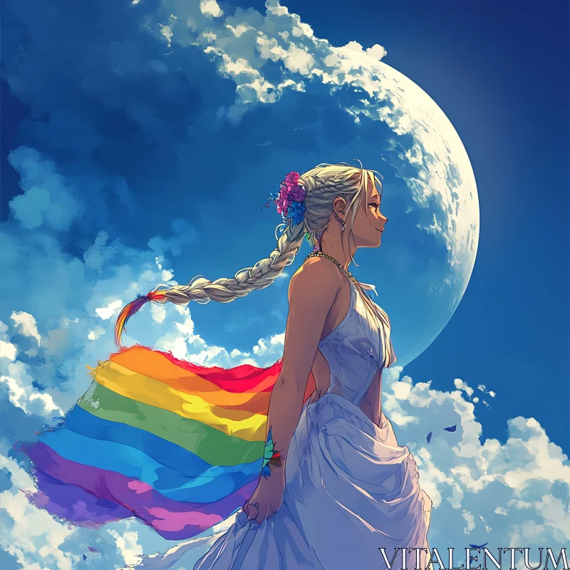 Portrait of Woman with Rainbow Flag AI Image