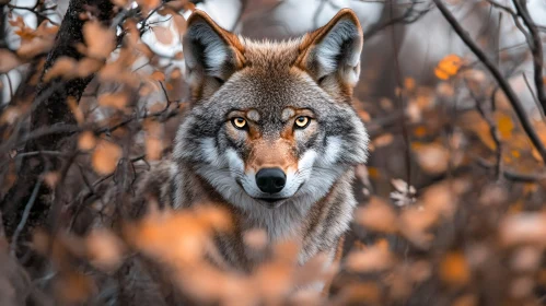 Wolf Portrait in Autumn Forest