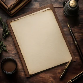 Vintage Writing Scene on Wooden Desk