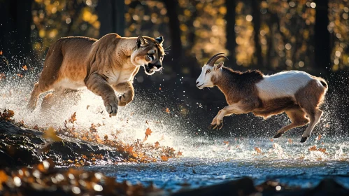 Mountain Lion Hunting Goat in Wild