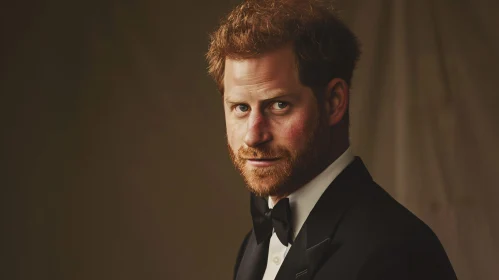 Dignified Prince Harry Portrait in Tuxedo