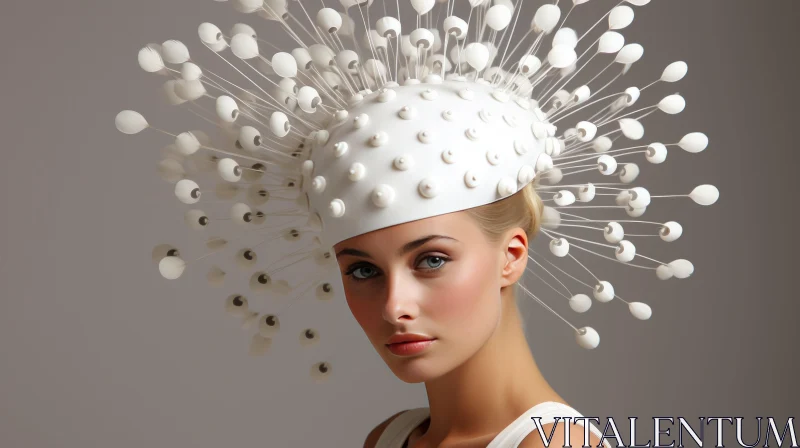 Unique and Glamorous White Hat with Beads and Spikes AI Image