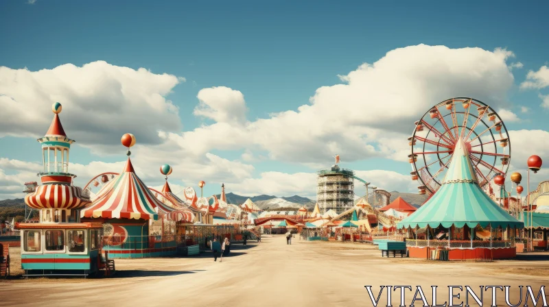 Vintage Themed Carnival with Ferris Wheel - 3D Rendering AI Image
