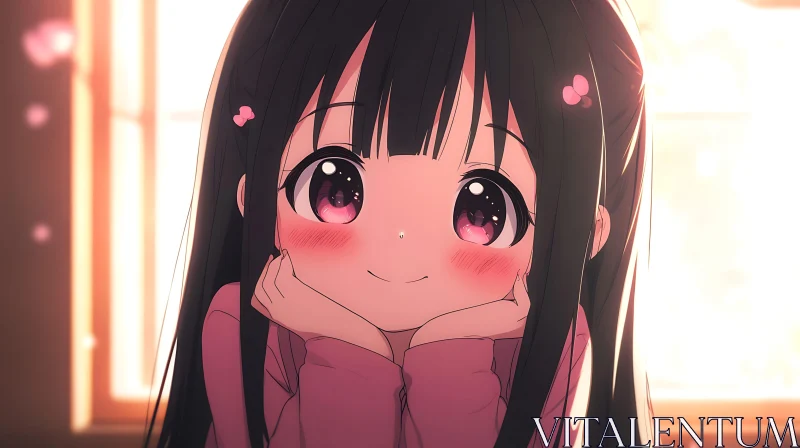 Cute Anime Illustration of Smiling Girl AI Image