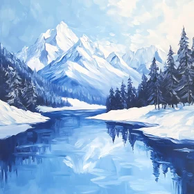 Snowy Peaks and Frozen Lake Art