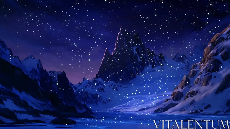 AI ART Winter Night Mountain Landscape