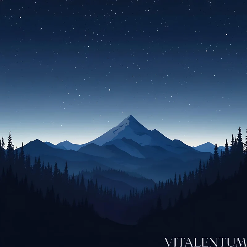 AI ART Peaceful Mountain Forest at Night