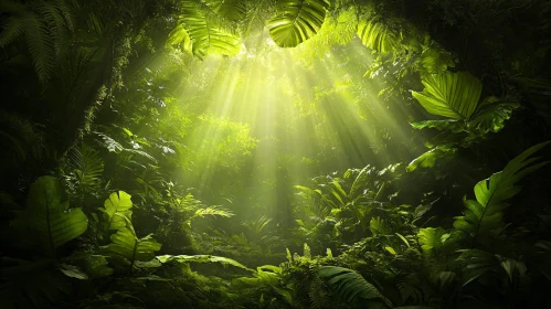 Sunlit Dense Forest with Greenery