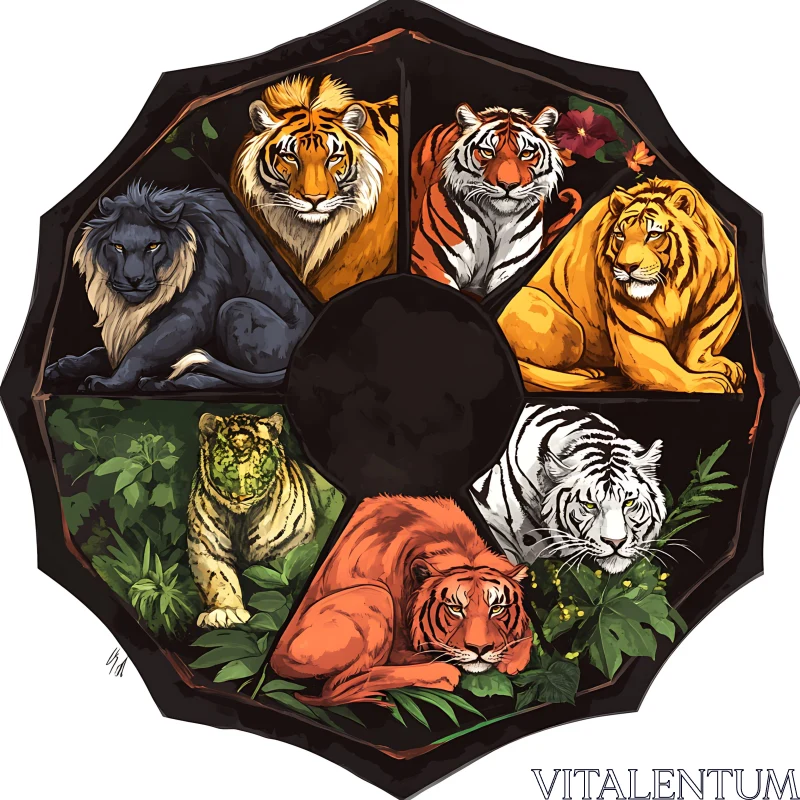 Colorful Wild Cats Geometric Design AI Image