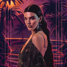 Kendall Jenner Digital Art in a Tropical Background