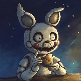 White Rabbit with Food in Starry Night