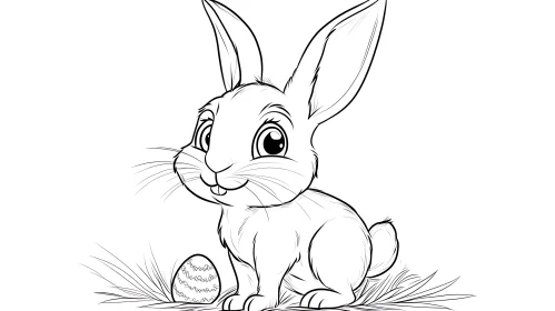 Monochrome Rabbit Illustration with Easter Egg