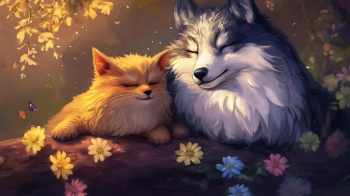 Peaceful Companions: Feline and Canine Nap