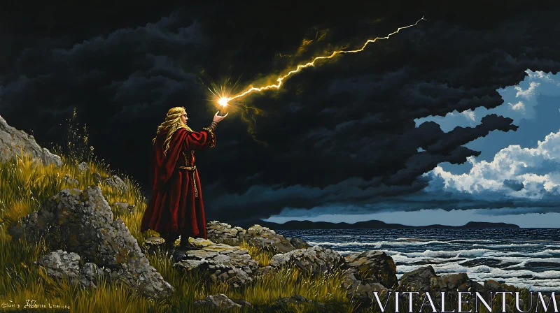 AI ART Coastal Wizard Casting Lightning Spell