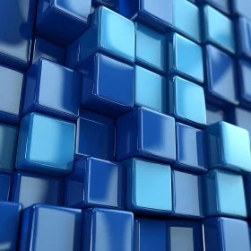 Glossy Blue Cubes in 3D Geometric Design