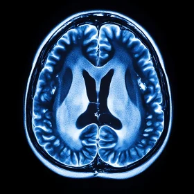 Blue-Toned Brain MRI Axial View