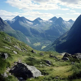 Verdant Valley Between Mountain Peaks