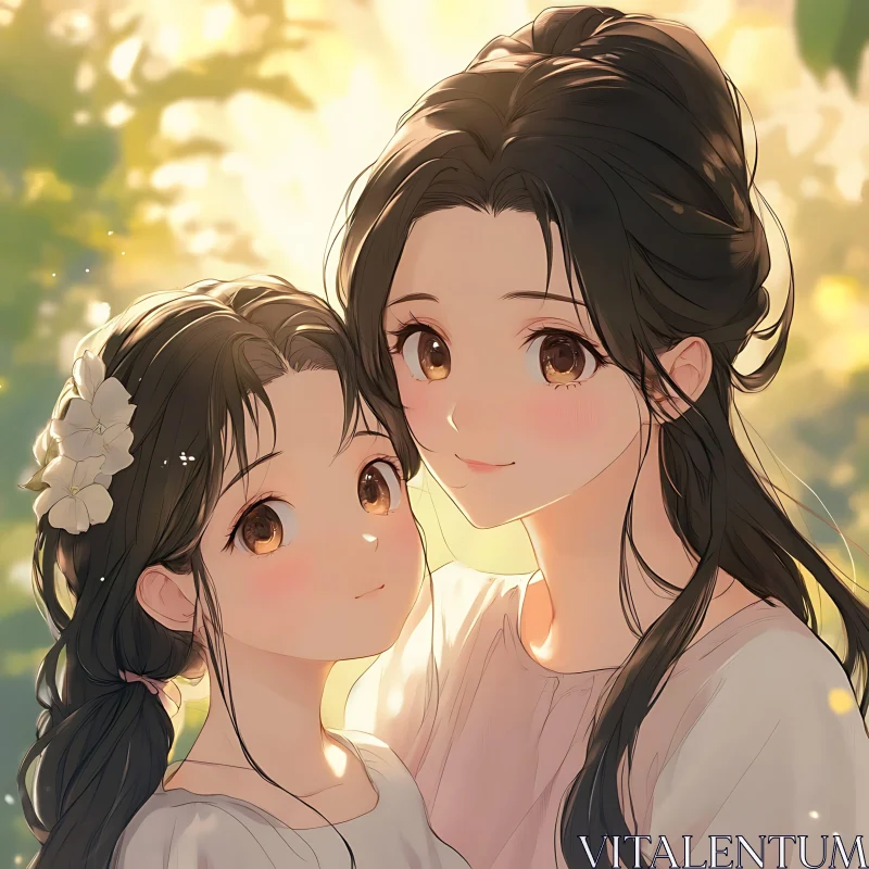 Anime Art of Mother-Daughter Bond AI Image