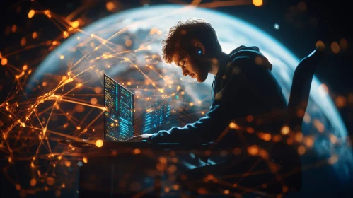 Hacker Coding on Laptop