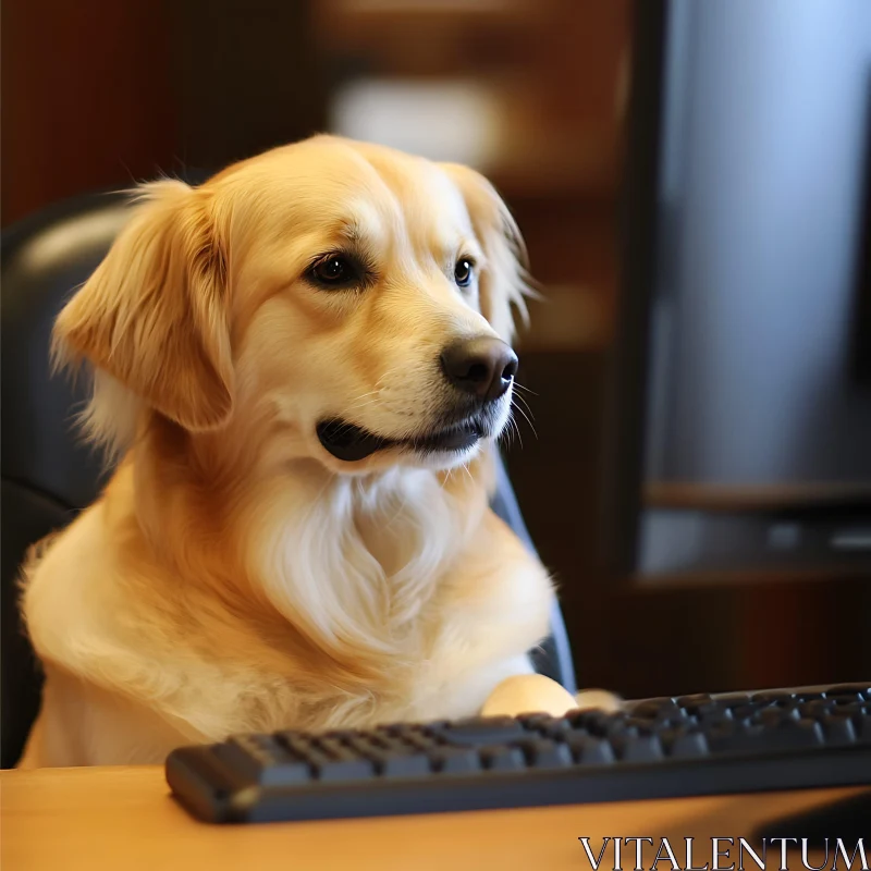 Dog Using Computer AI Image