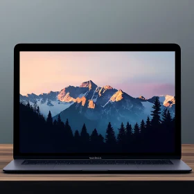 Serene Mountain Landscape on Laptop