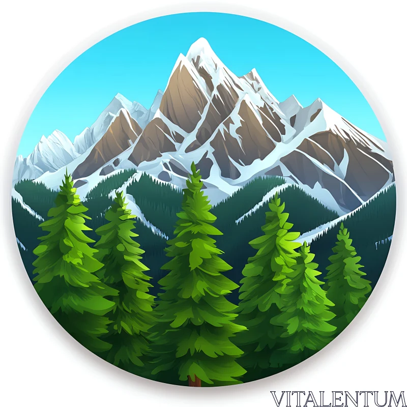 Snowy Peaks and Evergreen Trees AI Image