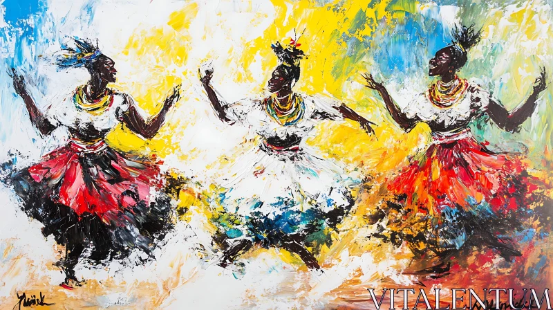 AI ART Dancing Figures in Yellow and Red