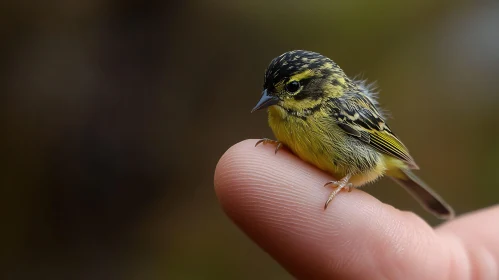 Miniature Bird on Human Finger