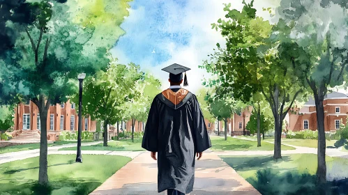 Watercolor Graduation Day on Campus