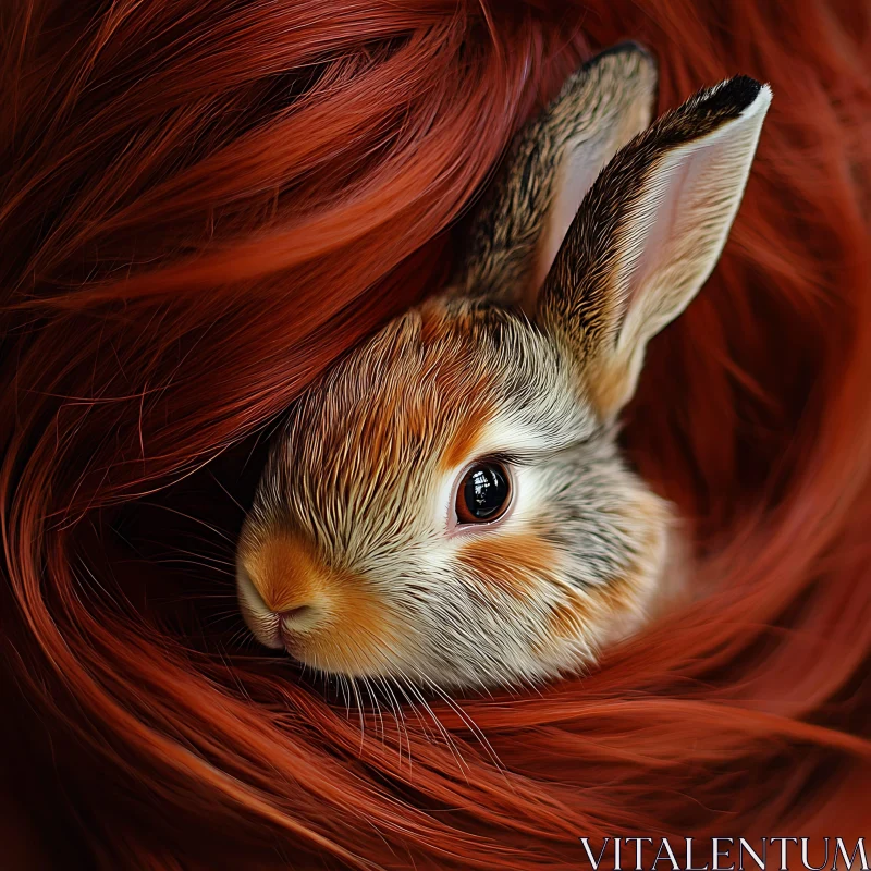 AI ART Whimsical Rabbit with Auburn Locks