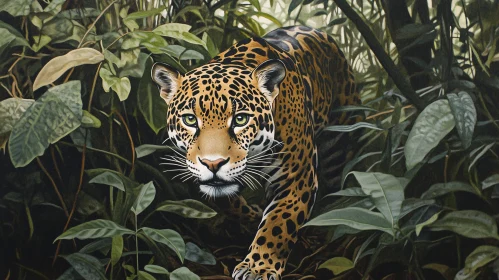 Stealthy Jaguar Among Green Leaves
