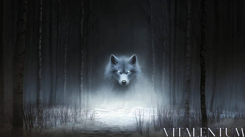 AI ART Ghostly Wolf in the Dark Woods