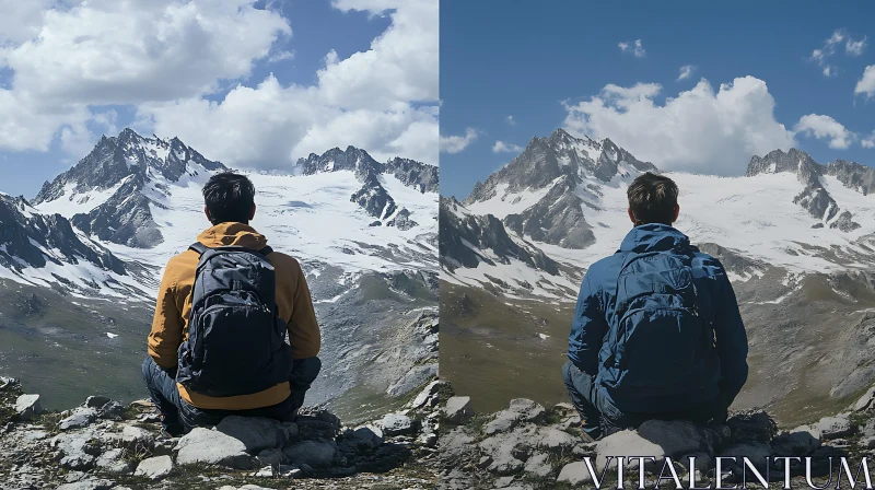 AI ART Split View: Man Contemplates Mountain Range