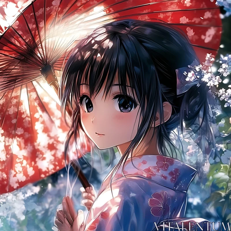 Beautiful Anime Art of Girl with Umbrella AI Image