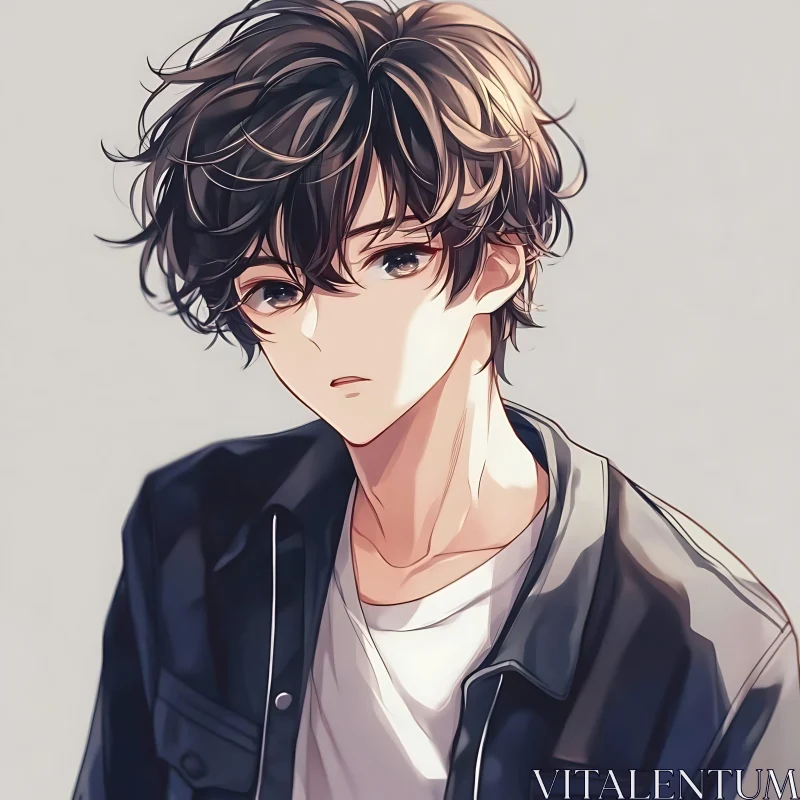 Anime Art of Expressive Young Boy AI Image