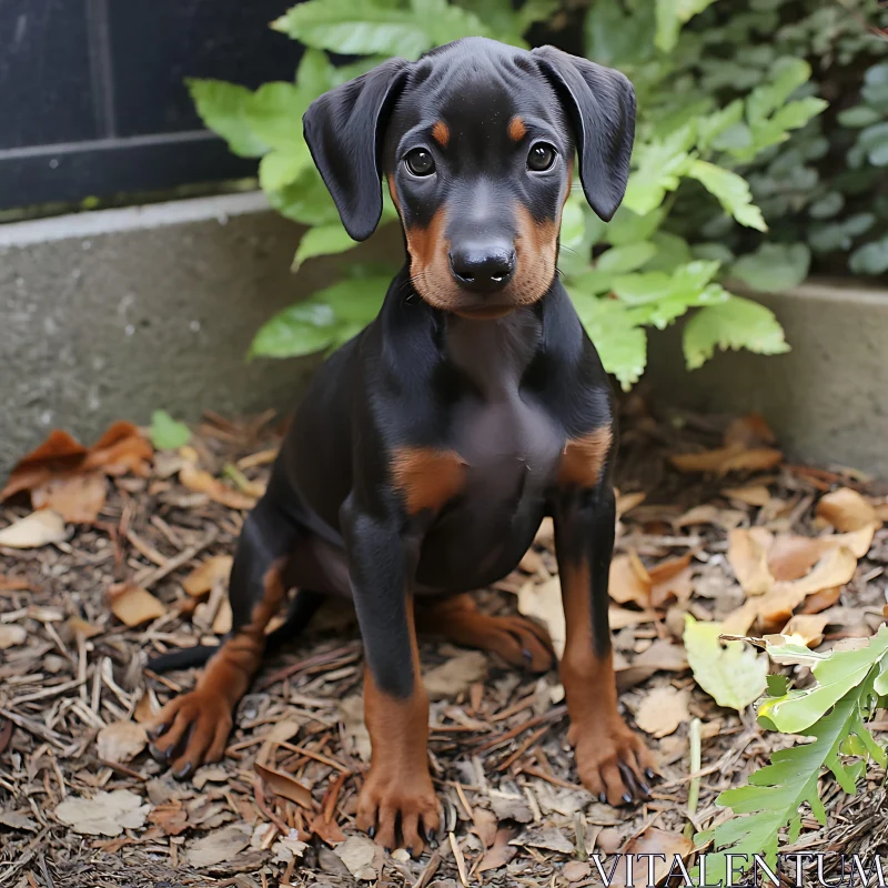 Charming Doberman Puppy Surrounded by Nature AI Image