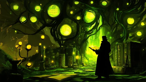 Mystical Reader in the Green Forest