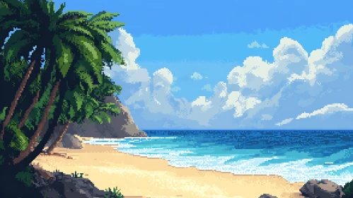 Tropical Pixel Art Beach Scene