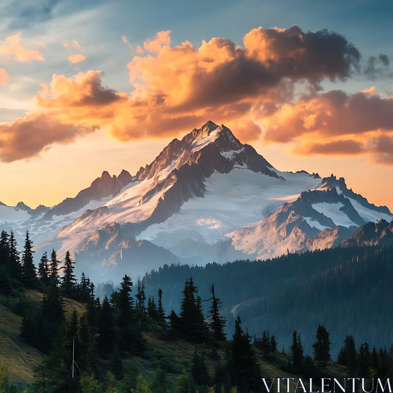 Snowy Mountain at Sunset AI Image