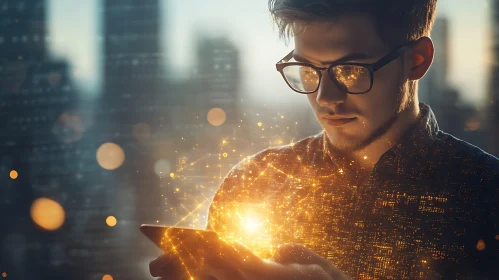 Man Using Tablet in Urban Setting
