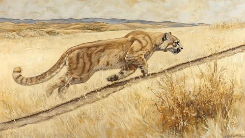 Cougar in Field Painting