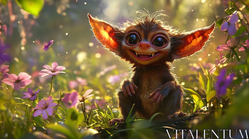 AI ART Cute Creature Amid Vibrant Flowers in Magical Forest