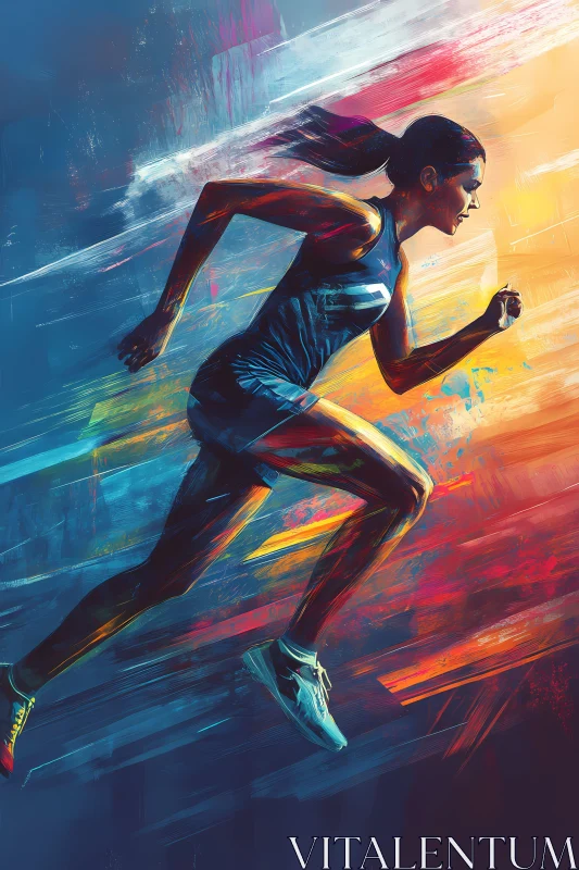 Energetic Painting of Female Runner in Motion AI Image