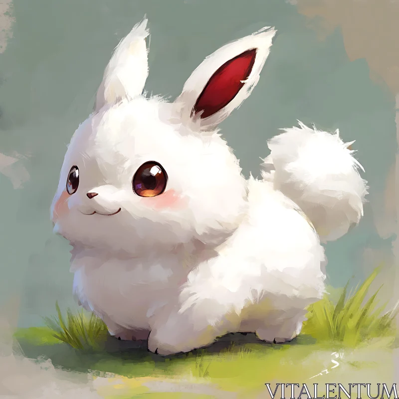 AI ART Charming White Bunny Digital Painting