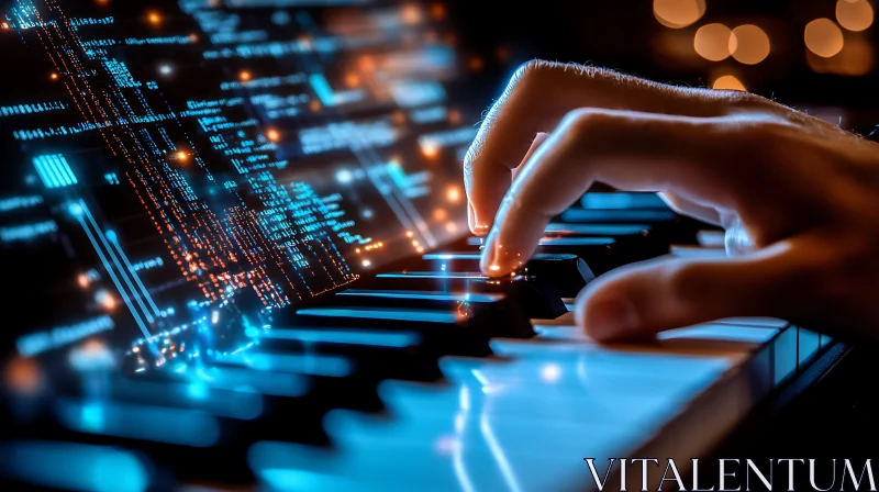 AI ART Piano Keys with Digital Code Overlay