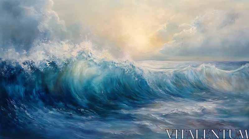 AI ART Blue Wave Painting for Sale