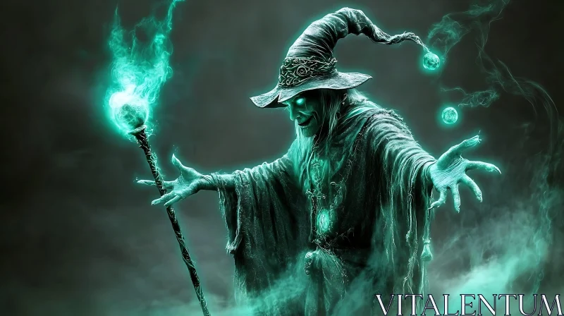 AI ART Turquoise Wizard with Glowing Staff